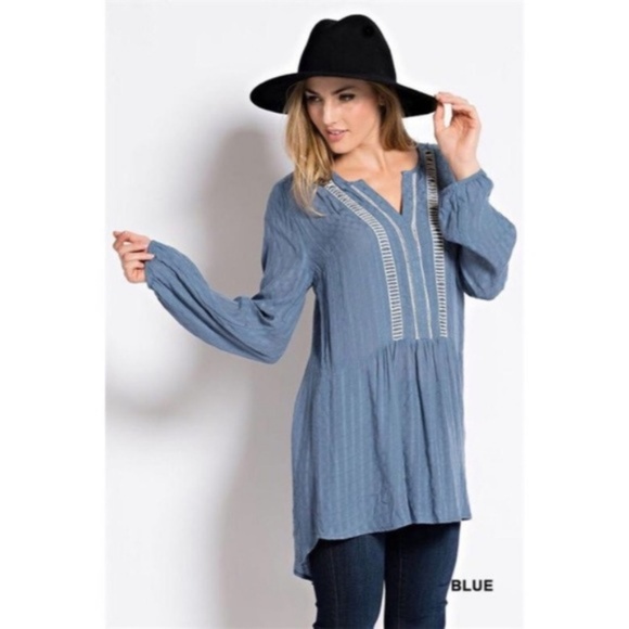 Blue Lace Insert Detail Relaxed Tunic - Picture 4 of 5
